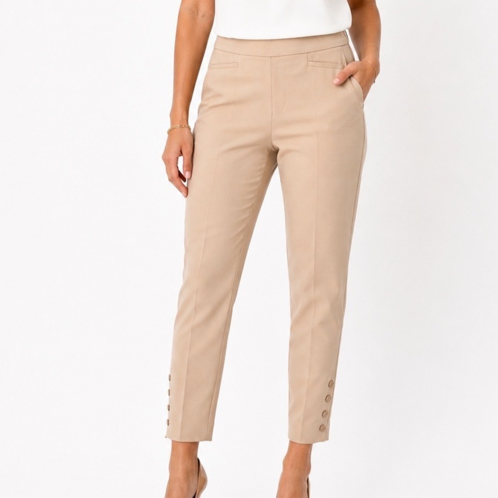 Chico's Brigitte So Slimming Tan Khaki Ankle Pants Button Hem Size 1.5R US 10